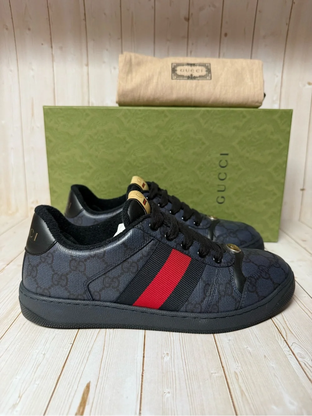 Gucci GG Monogram Screener Lace Up Sneaker Blue/Dark Blue Sz 6G / 6.5US